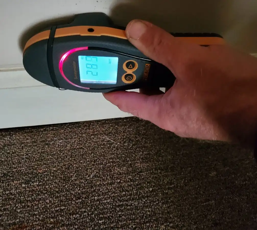 Moisture detection at baseboard during Burst Pipe Cleanup in Poland